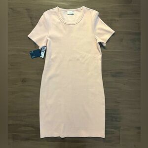 Wilfred Aritzia Pamona ribbed cotton stretch form fitted dress size small pink